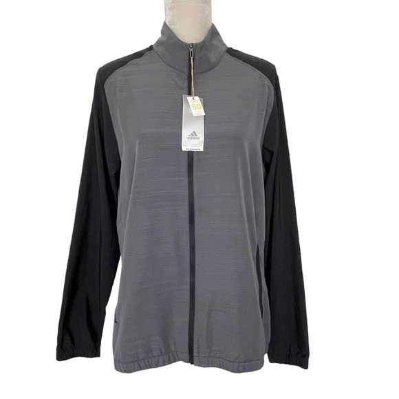 Adidas Full Zip Wind Jacket Women’s Size XL Heather Gray Black Windbreak Light - Picture 3 of 10